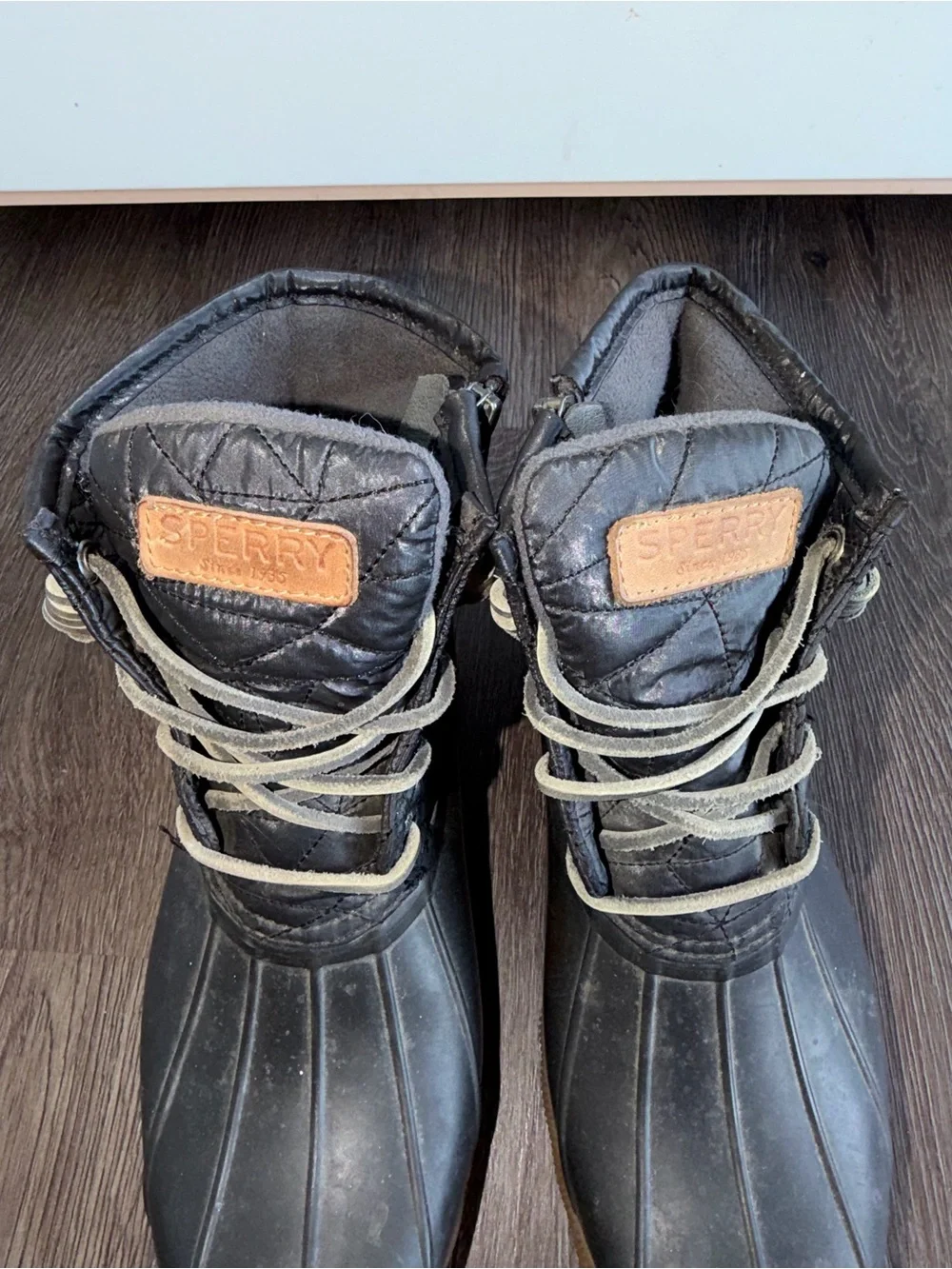 Sperry Black and Brown Duck Rain Boots